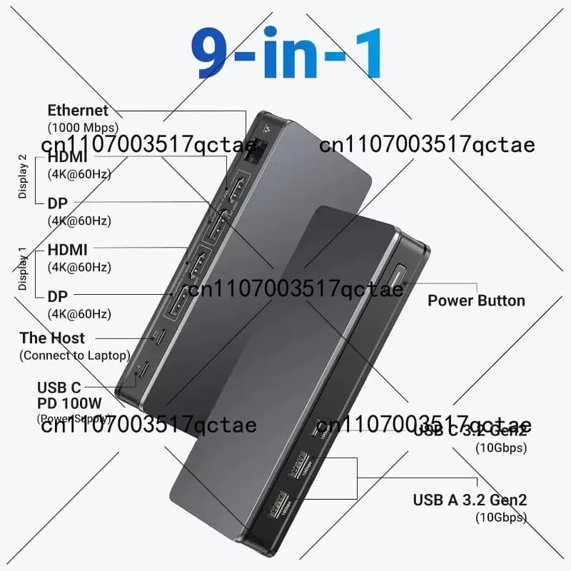 Docking station USB C Pro 209, dock dual 4K60 Hz DisplayLink 9 in 1 per MacBook