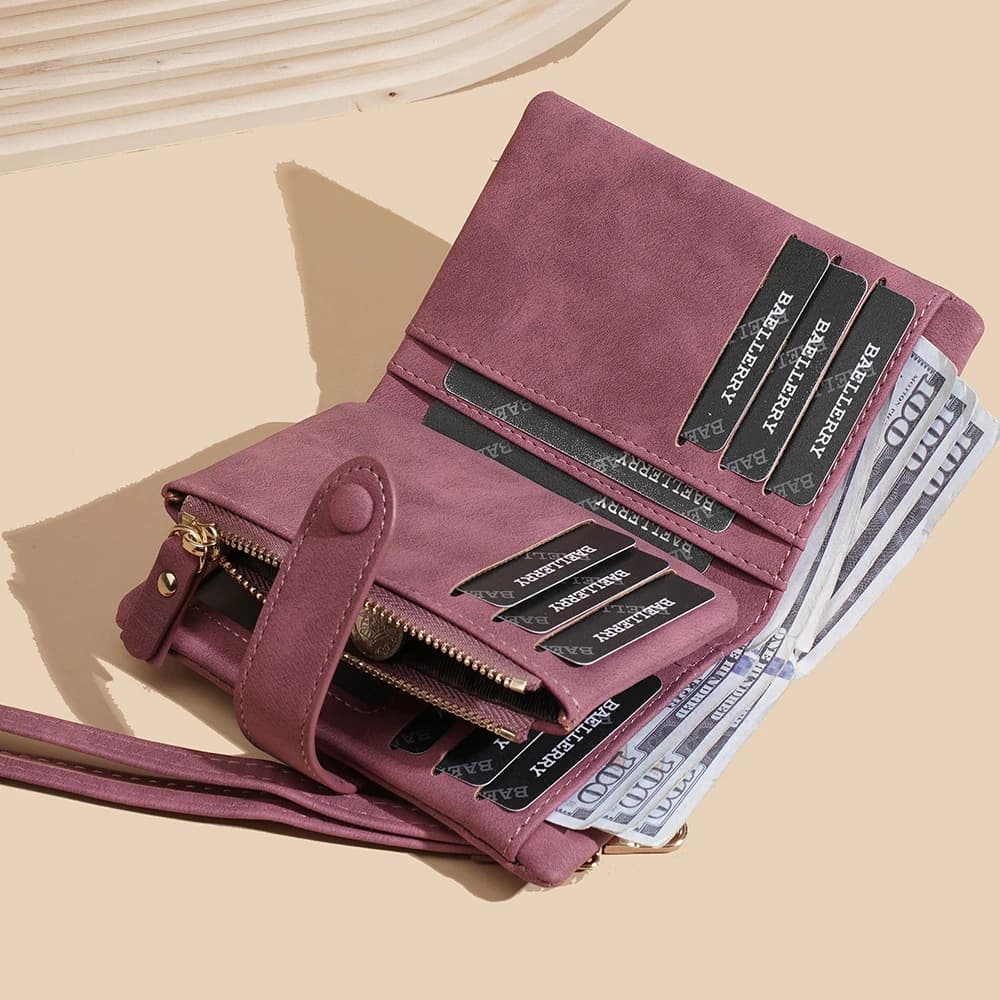 Women's short wallet Baellerry, high quality card holder, zippered coin holder and pressure button, compact and simple card holder for girls