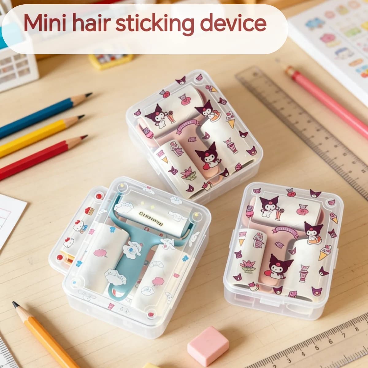 Kuromi Mini Lint Remover Portable Travel Sticky Roller for Pet Hair Clothes Lint Shaver Cleaner Clothes Lint Brush for Home