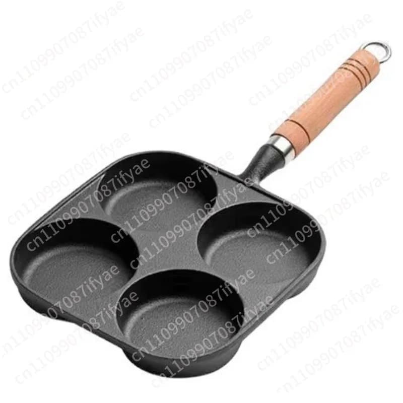 Four-hole cast iron fried eggs pan, non-stick for eggs and burger