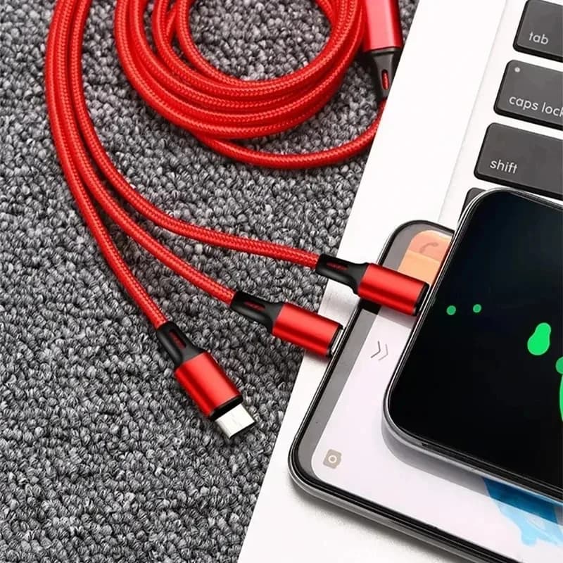 1/3 pezzi Cavo USB Type C 3 in 1, cavo di ricarica per telefono, cavo dati universale intrecciato in nylon per iPhone 14, Xiaomi, Huawei Mate 40