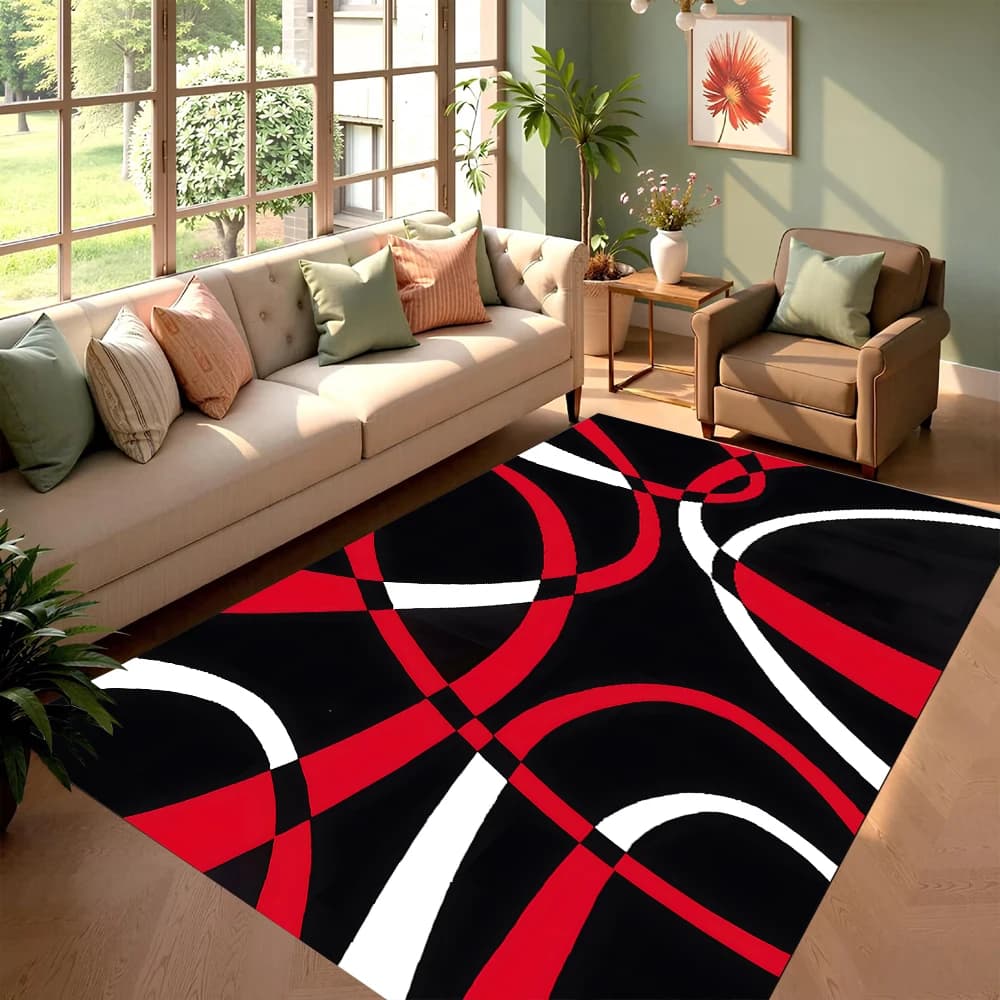 Tappeto Geometrico Rosso e Nero, Tappetino per Pavimento, Zerbino d'Ingresso per Decorazione Casa e Soggiorno