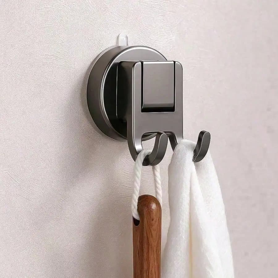 Suction Cup Double Hook, No Drill Wall Mounted Hook For Bathroom Shower Room Corner Washbasin Hanging,Bathroom Hook, Suction Cup Hook, Double Hook, Wall Mounted Hook, No Drill Hook, Shower Hook
