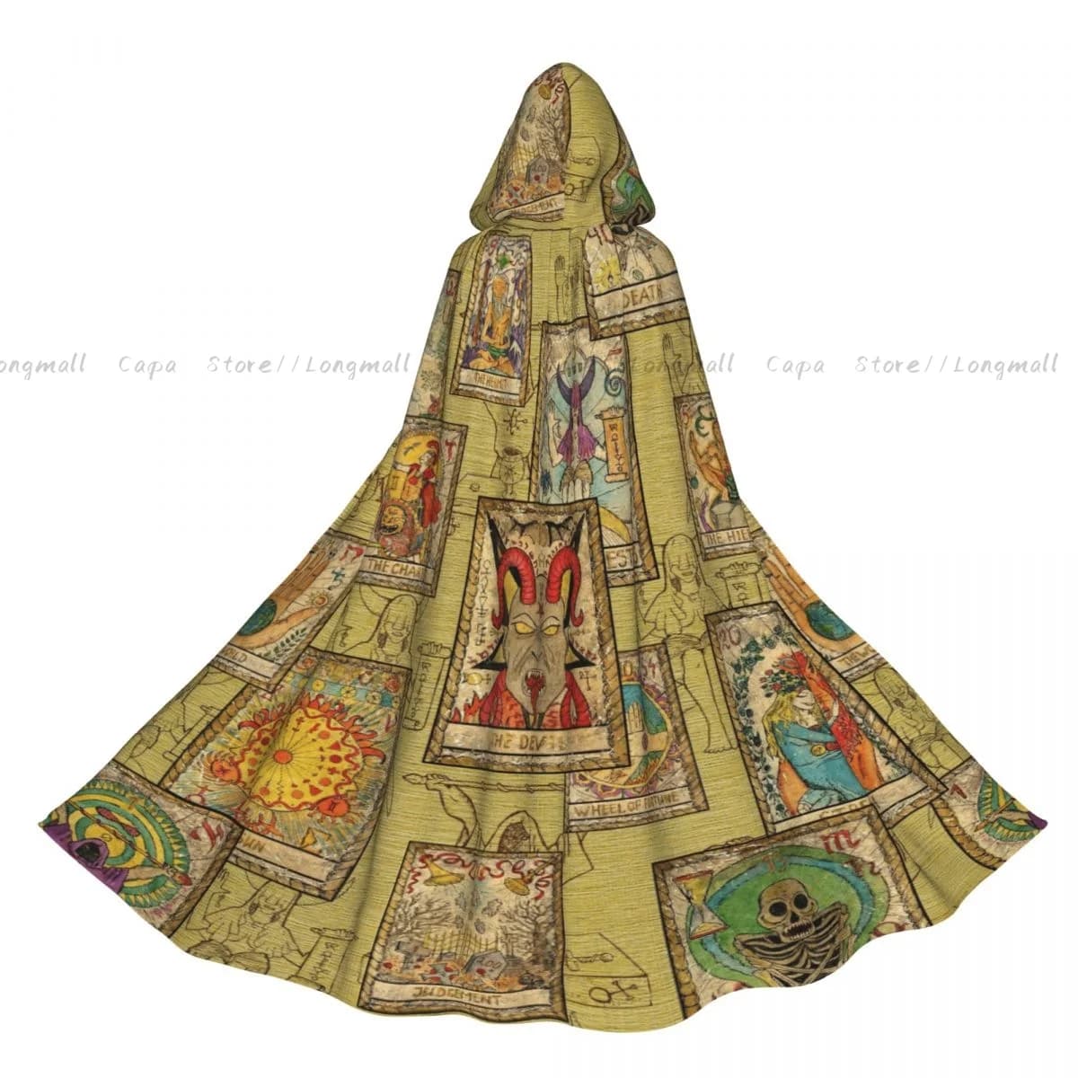 Carte dei tarocchi di Halloween per adulti Sfondo di astrologia vintage Mantello Mantello con cappuccio Costume medievale Cappotto completo