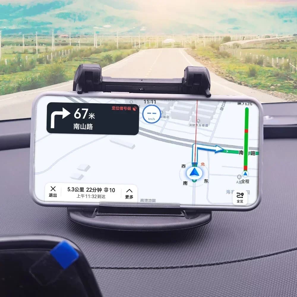 Support for phone from panel mounted on car with 360 ° rotation, phone port with horizontal and vertical wheels, GPS phone