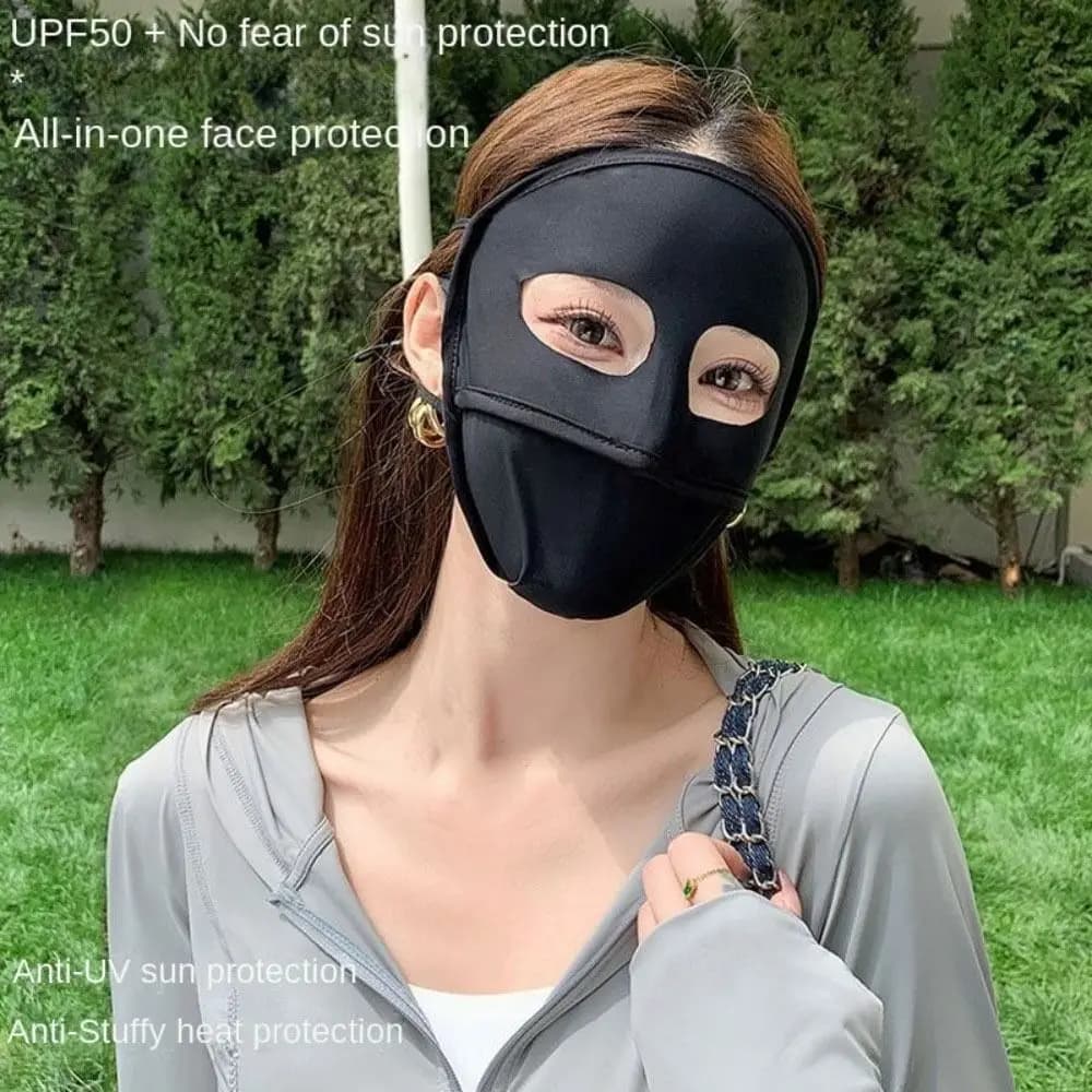 Breathable Full Face Ice Silk Mask UV Protection Sunscreen Veil Face Cover Solid Color Face Scarves Face Gini Mask Women/Girls