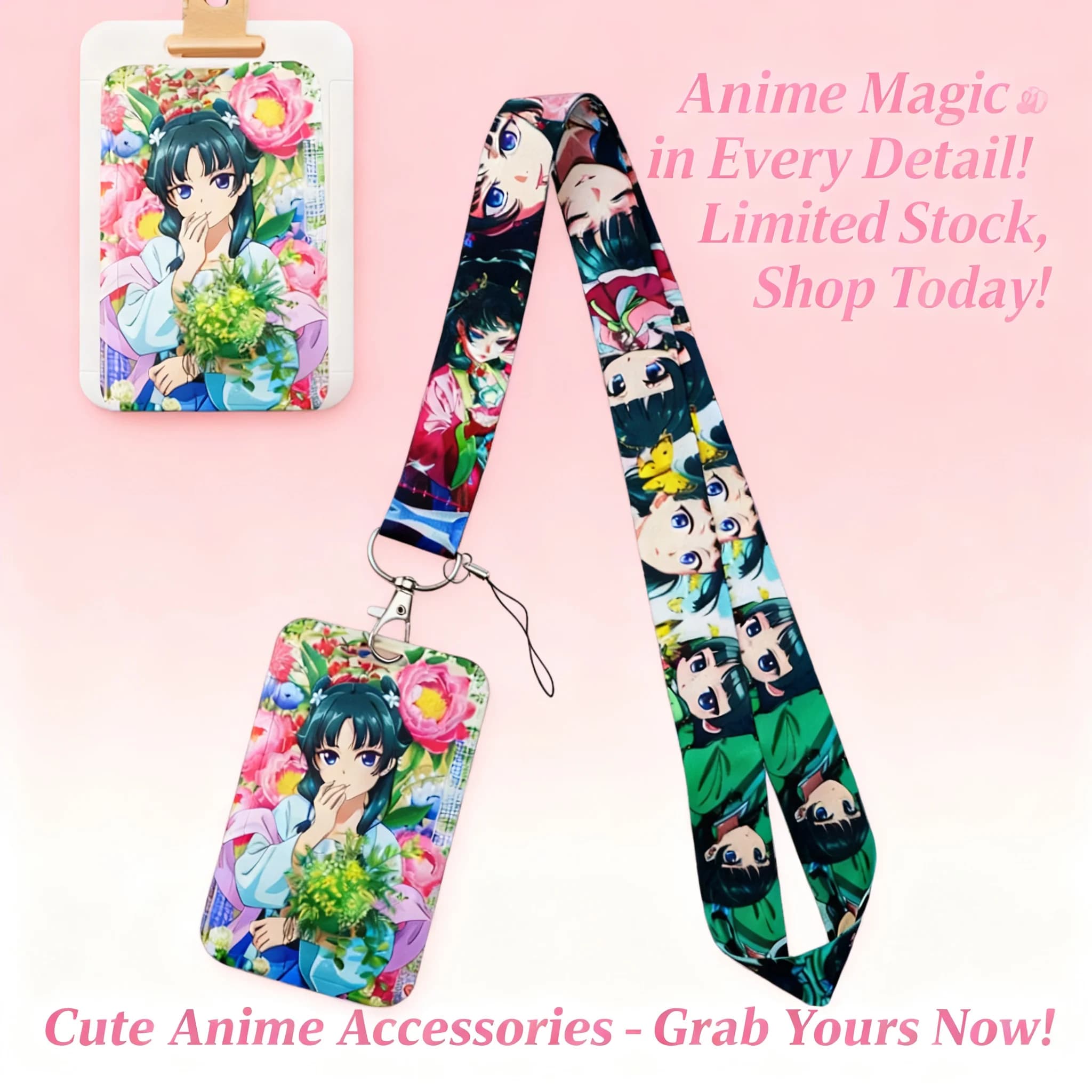 Cordino da Collo con Simpatica Ragazza Anime, Porta Carte, Portachiavi, Porta Badge, Laccetto per Telefono, Accessori Cosplay, Regali per Donne e Uomini