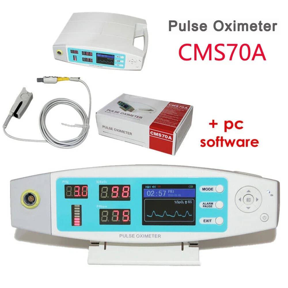 Monitor Pulse Oxymeter CMS70A LCD Desktop Display Oxygen Saturation Meter with Probe SpO2 Newborn Baby finger + Software