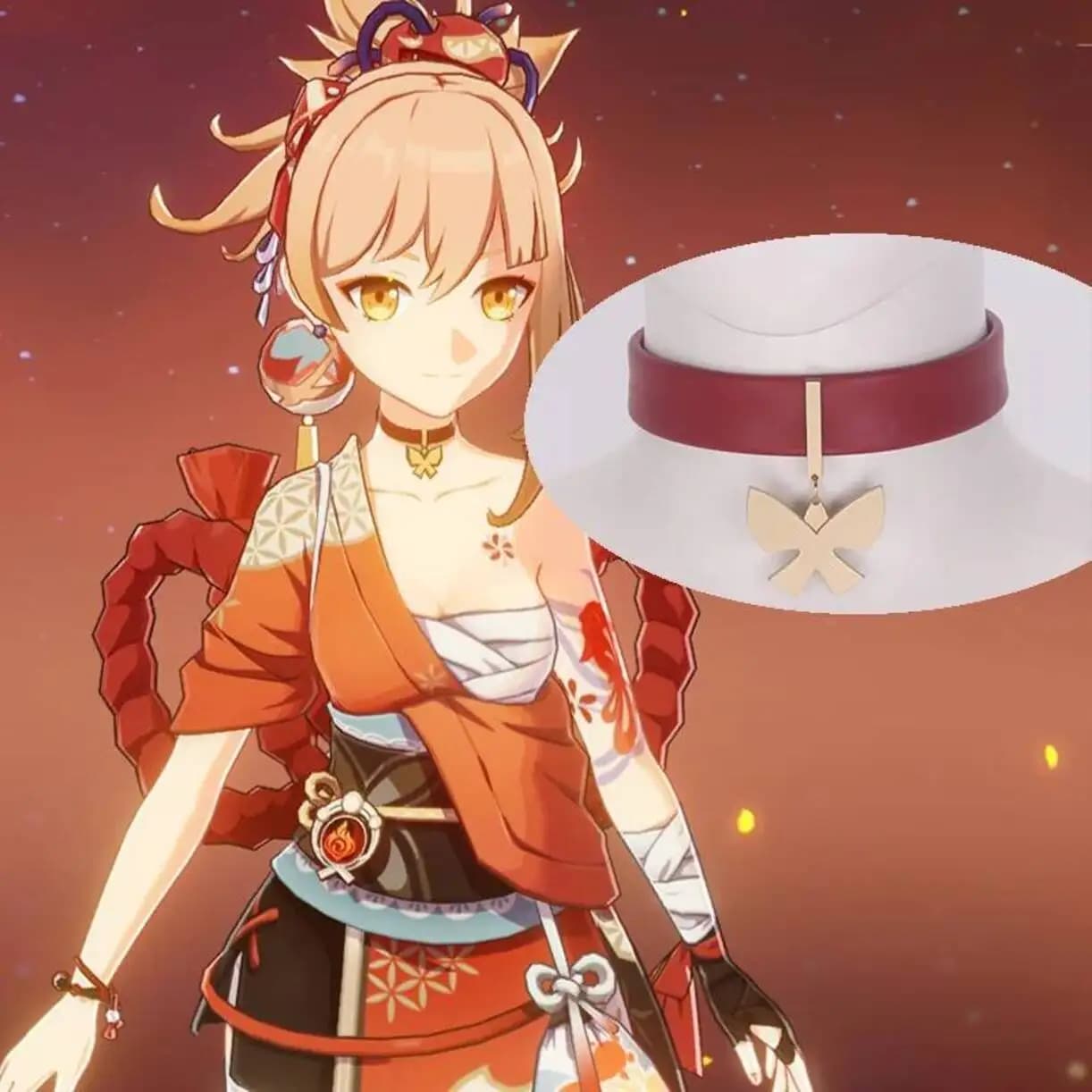 Game Genshin Impact Yoimiya Necklace Choker Collar Chain Halloween Party Acg Role Play Cosplay Costume Necklet Accessory