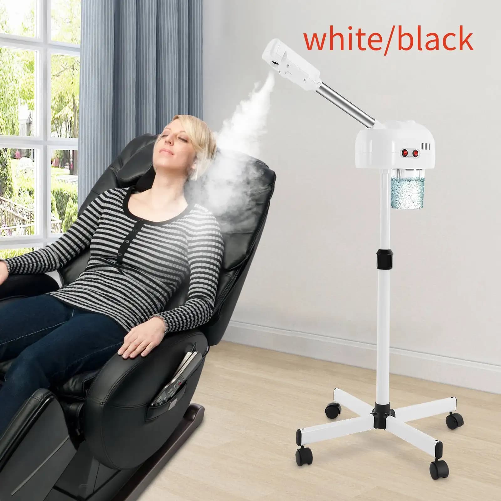 Vaporizzatore Facciale all'Ozono 800W, Macchina per la Cura della Pelle con Altezza Regolabile 44-52” 360° ° Ugello Rotante per Pulizia Profonda e Idratazione