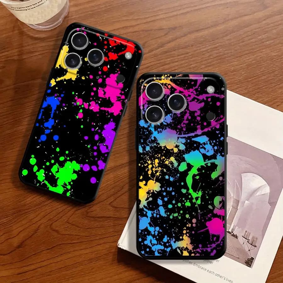 Case for Apple iPhone 17 Pro Max Air 13 11 XR XS MAX 17e 16 15 Pro 7 8 14 12 Funda Phone Cover Rainbow Paint Splatters