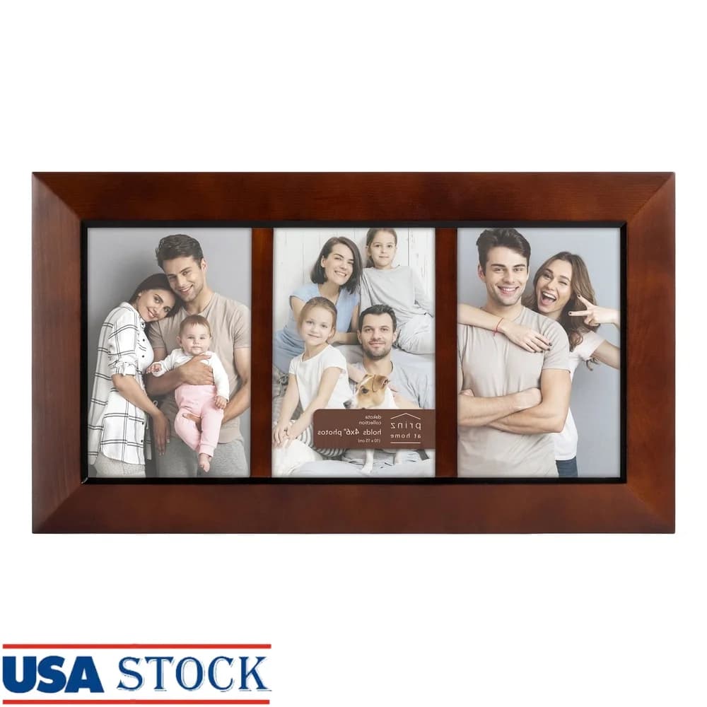 Frame for photo collage 3 images 4x6 Table or wall display Natural pine wood Dark walnut finish Home decoration Gift