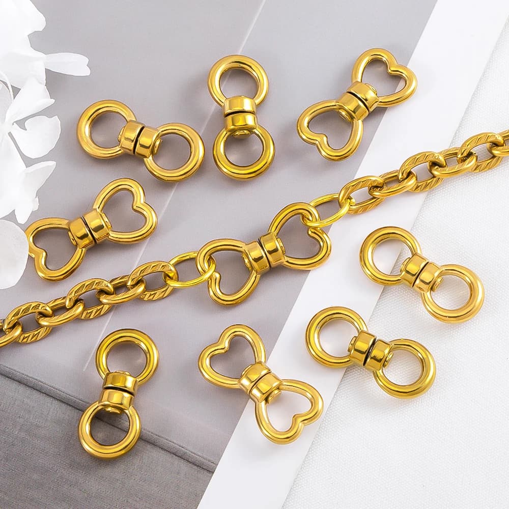 18K Stainless Steel Closed Swivel Buckle Heart Hook Clasp 8-Shape Rotating Buckle Keychain Chain Connectors DIY Jewelry Making