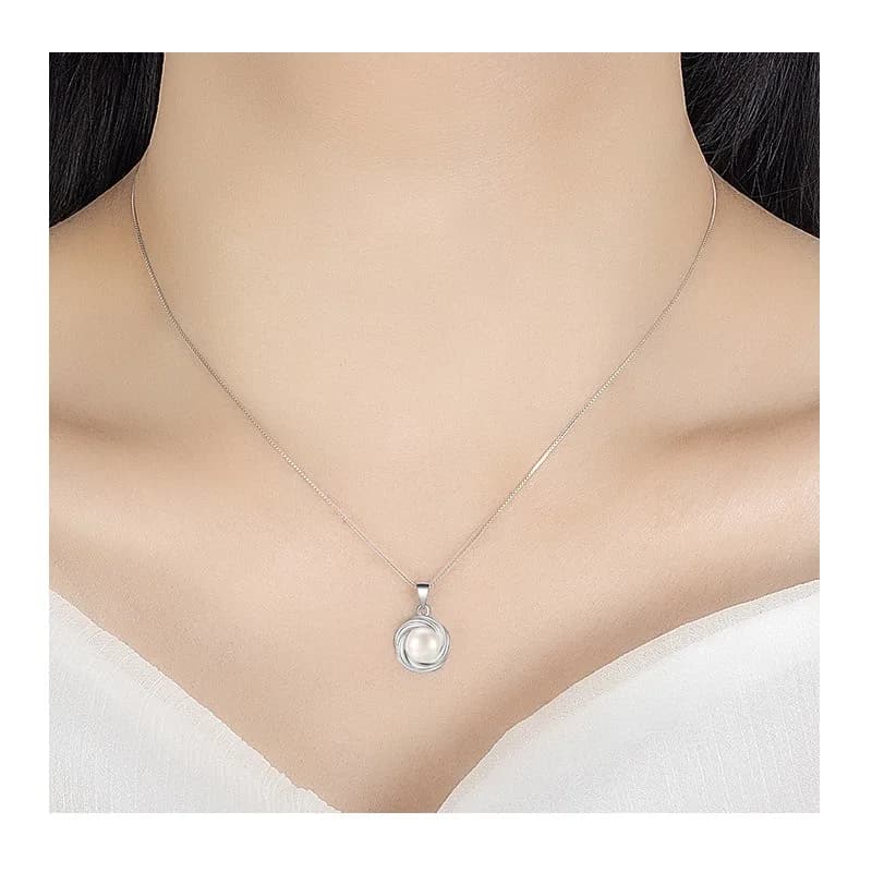 Collana con Anello Mobius in Argento Sterling e Perla Naturale d'Acqua Dolce, Catena per Clavicola Premium Resistente allo Sbiadimento