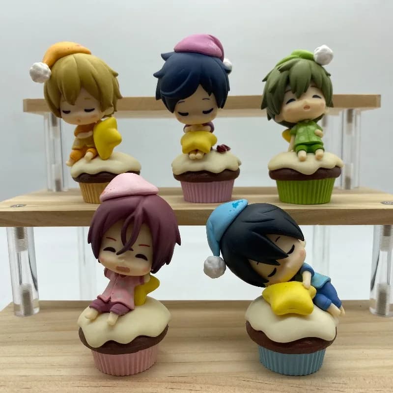 Gratuito! Action Figure Iwatobi Swim Club: Haruka Nanase, Makoto Tachibana, Nagisa Hazuki - Statuette Chibi per Decorazione Scrivania e Tavolo