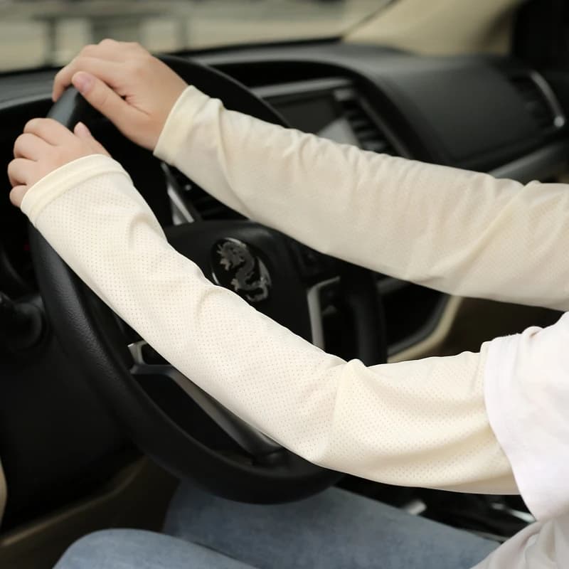 Manicotti rinfrescanti estivi in seta ghiaccio per uomo e donna, sottili, lunghi, larghi, per ciclismo e guida, protezione solare, guanti al gomito