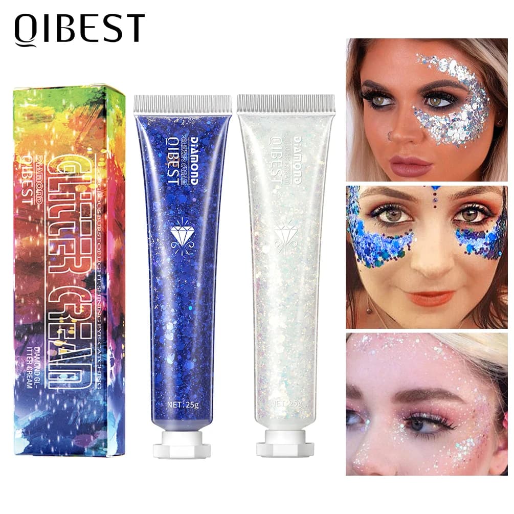 QIBEST Shimmer Evidenziatore in polvere Illuminatore ad alta lucentezza Trucco in polvere per viso Labbra Capelli Corpo Evidenzia trucco Glitter Gel