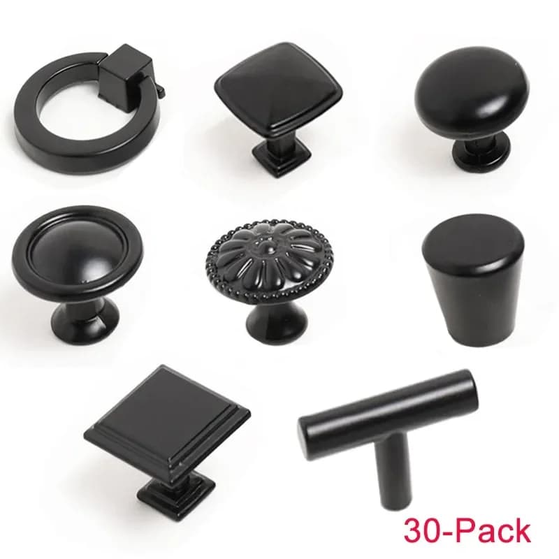 30-Pack Black Kitchen Cabinet Knobs Drawer Pulls Farmouse Cabinet Handles for Cupboard Dresser Closet and Bathroom Hardware