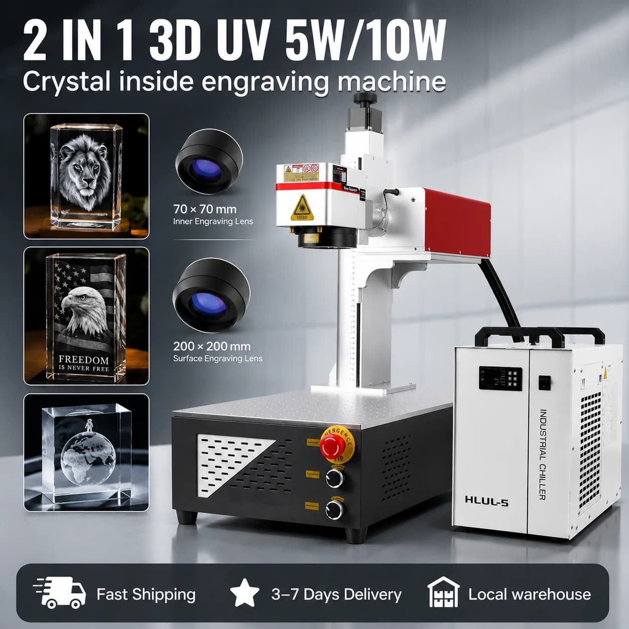 3D UV 5W Crystal Inner Engraving Machine 355nm Laser Marker for Glass Acrylic Surface and Inside Engraving High Precision
