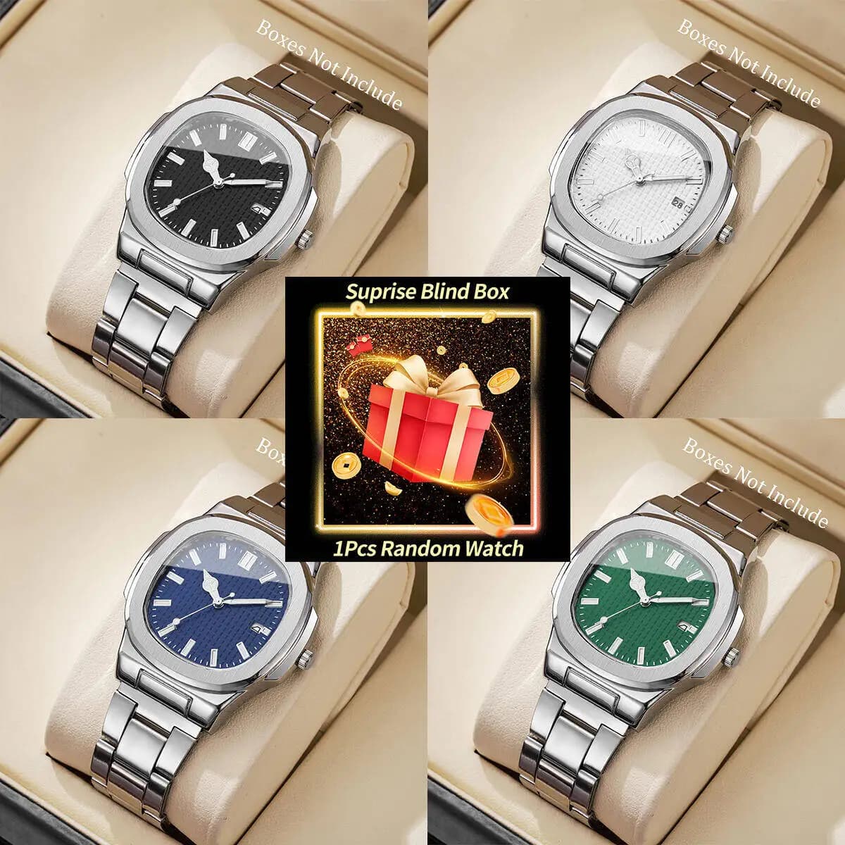 1PC Sorpresa Mistero Orologio Cieco Box-Fashion Square Men Business Orologi Semplice Calendario Orologio Al Quarzo Reloj Hombre (Senza Scatola)