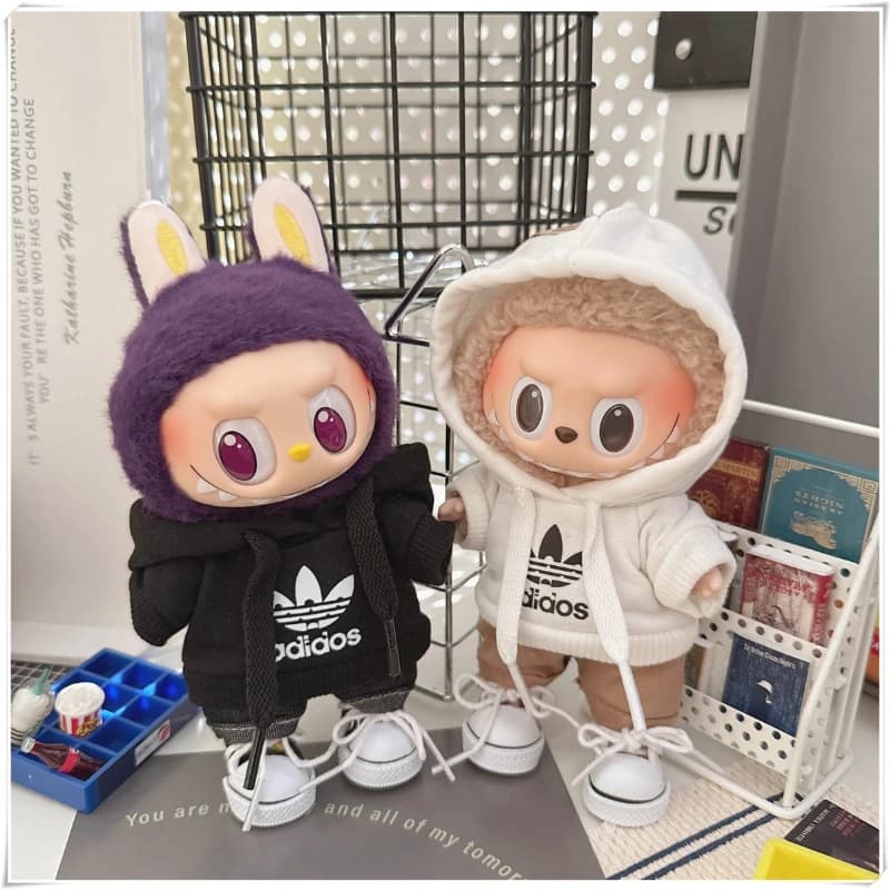 Labubu V1 V2 Bambole Vestiti alla moda Accessori fai da te Giocattolo regalo per 15/17 cm Labubu Doll Abbigliamento Moda Felpa con cappuccio e pantaloni Scarpe Set