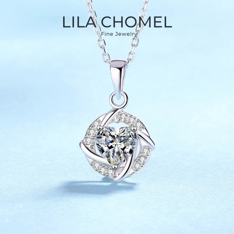 Regalo di Compleanno per Fidanzata, Collana in Oro Bianco 18K per San Valentino, Pendente a Spirale con Diamante Moissanite 1CT PT950 per Matrimonio