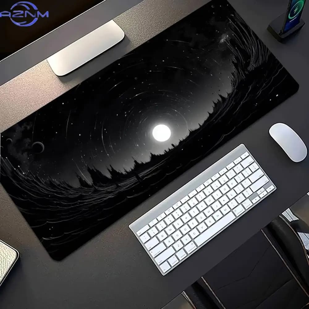 Starry Sky Moon Forest Mouse Pad Waterproof Non‑Slip Cosmic Pattern Desk Mat Gaming Keyboard Mat for Desktop Decor
