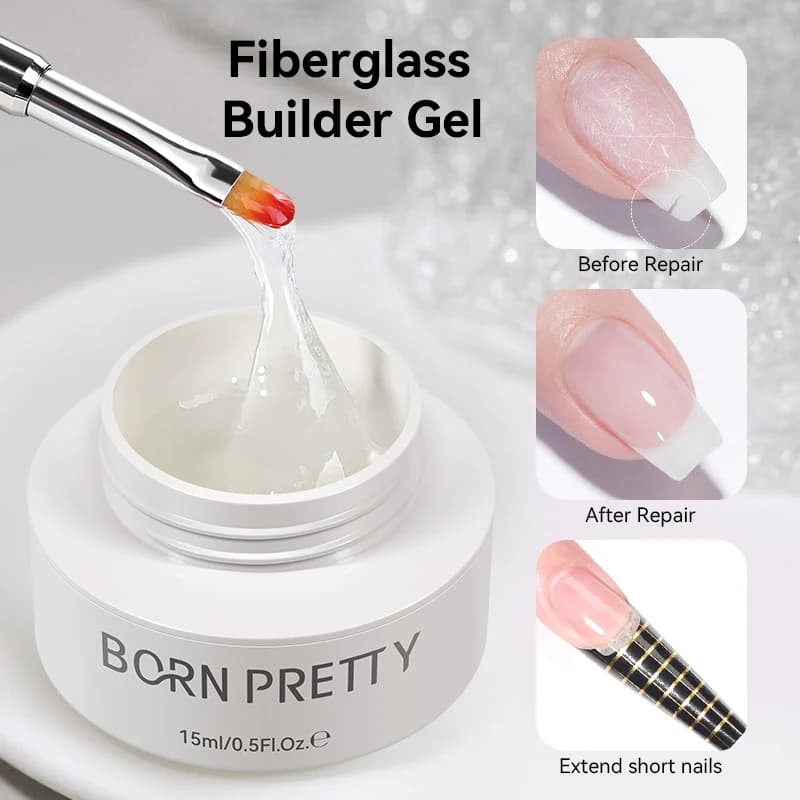 BORN PRETTY Gel per Riparazione Unghie in Fibra di Vetro 15ml, Gel UV Trasparente per Estensione Rapida di Unghie Acriliche