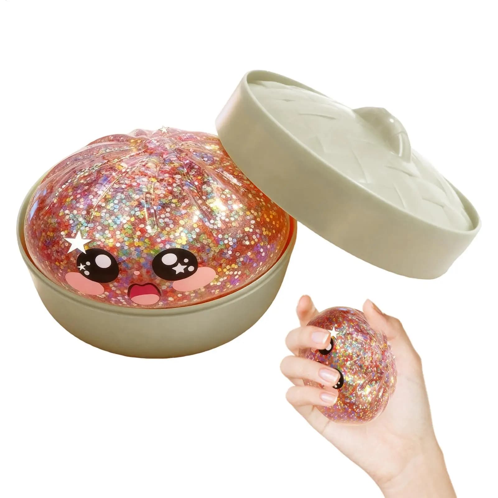 Giocattoli Antistress a Forma di Raviolo con Glitter, Design Cibo, Giocattolo Spremibile Antistress a Forma di Adorabile Panino per Bambini, Adulti, Studenti, Lavoratori, Casa