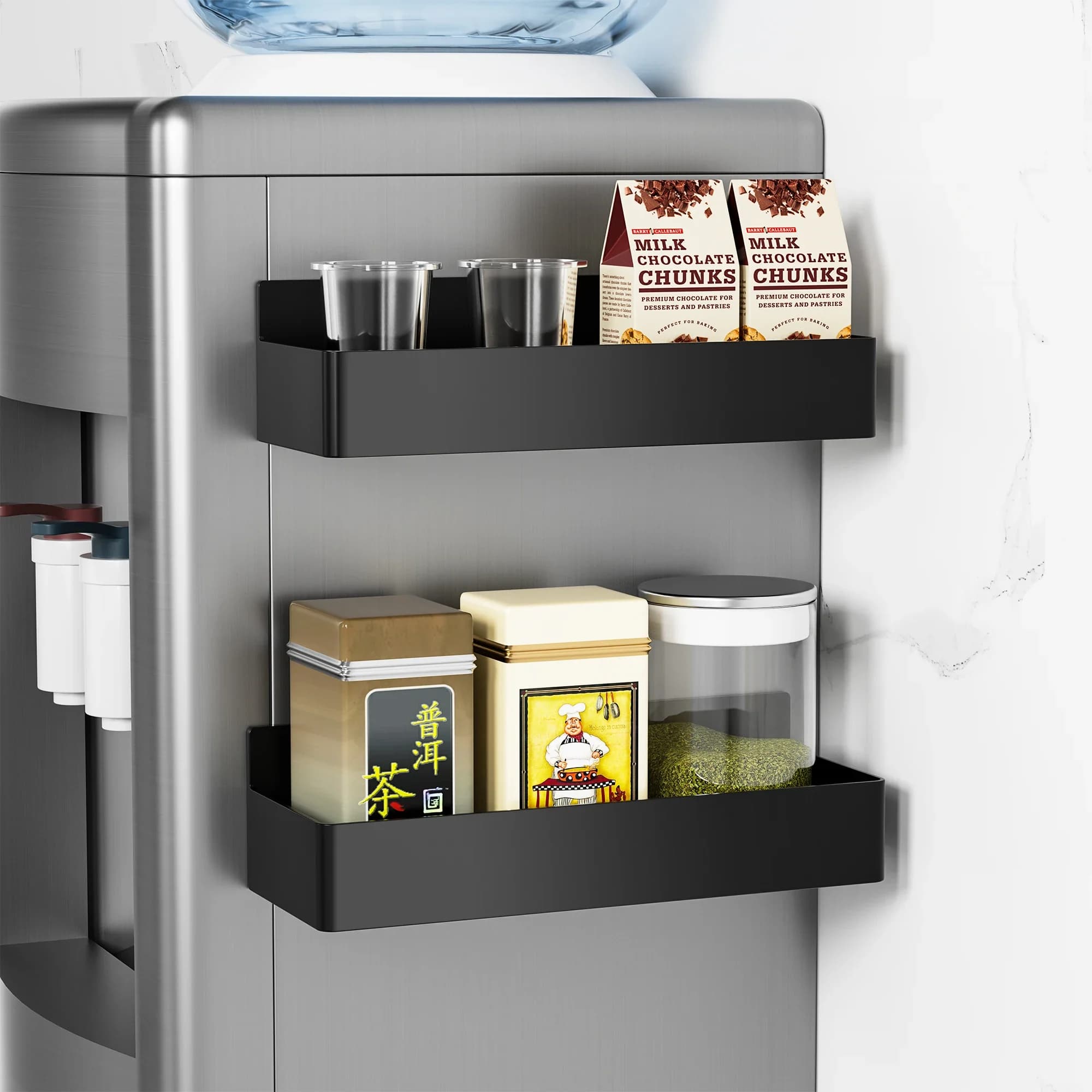 Scaffali Magnetici Robusti a 2 Livelli, Nero e Bianco, Organizzatore per Spezie e Condimenti in Plastica per Frigorifero e Microonde