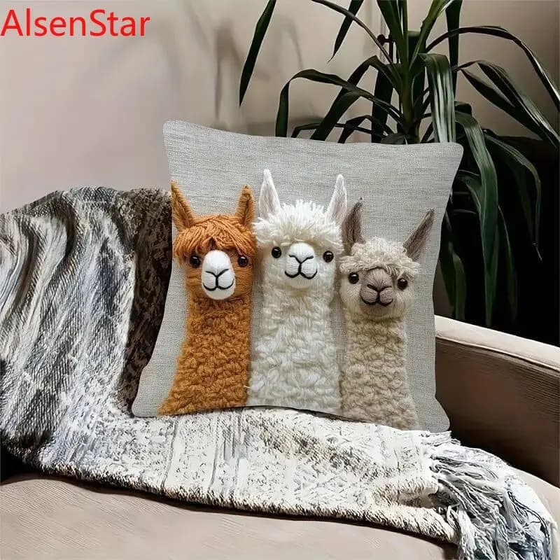 Fodera per cuscino in stile crema francese con tre alpaca, graziosa federa pastorale da comodino, federa per cuscino lombare, decorazione per la casa