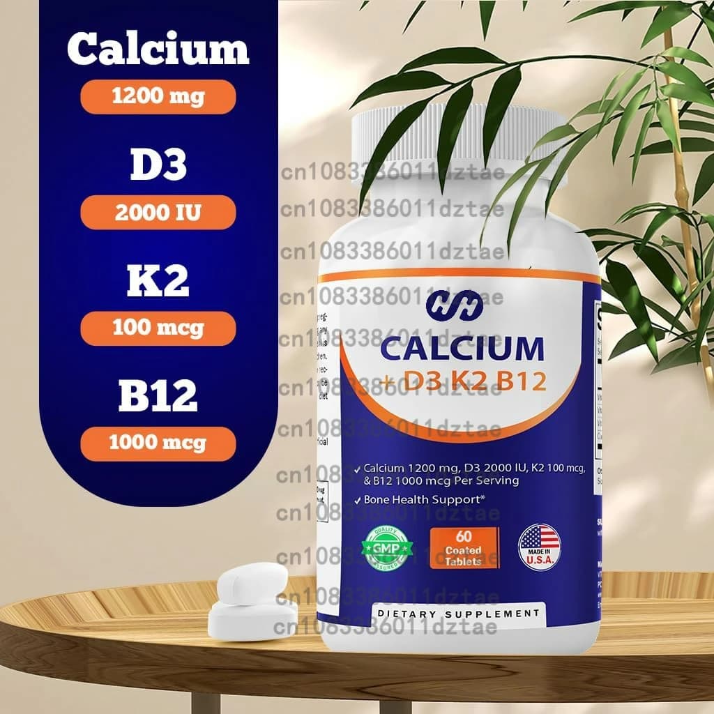 Calcium supplement 60 Capsules 1200 Mg with Vitamin D3, Diet Support for Carbonate Absorption, Immunitarian Health and Bones