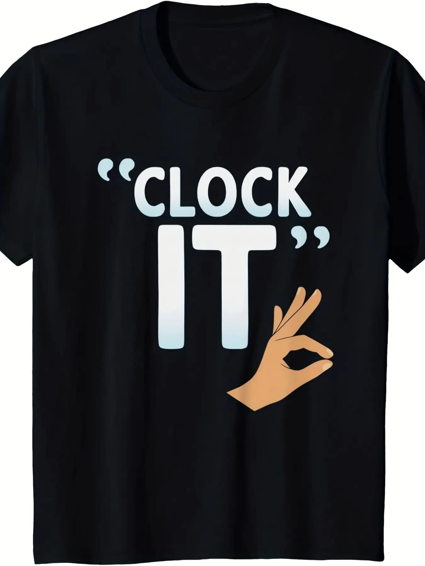 Bold Graphic T-Shirt - Stylish Black Tee with Light Blue and White Text and Quotation Marks, Featuring Hand 'OK' Gesture Illustration - Perfect for Casual Wear and Unique Gift Ideas