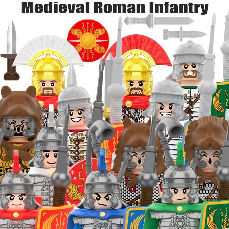 MOC Mattoncini da Costruzione Militari Medievali: Soldati Romani, Cavalieri Teutonici, Guardie del Castello, Cavalli da Guerra - Giocattoli per Ragazzi