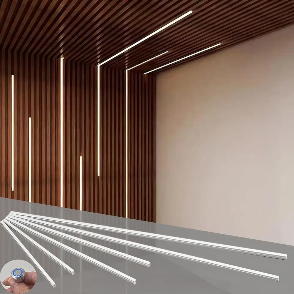 6 Lights LED Luminous Panel, Bright Strip Wood Panel Wall decal, 4000K Dimmable LED with Touch Switch