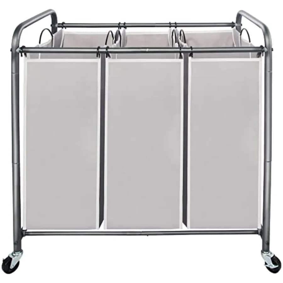 3 compartment whitewasher basket with 3 bags, Trolley with Wheels Lockable Resistent and Removable Bags