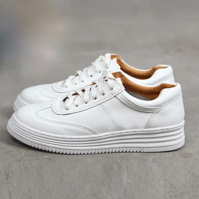 Moda donna in pelle bianca Chunky Sneakers scarpe bianche Lace Up Tenis Feminino Zapatos De Mujer piattaforma donna scarpa Casual
