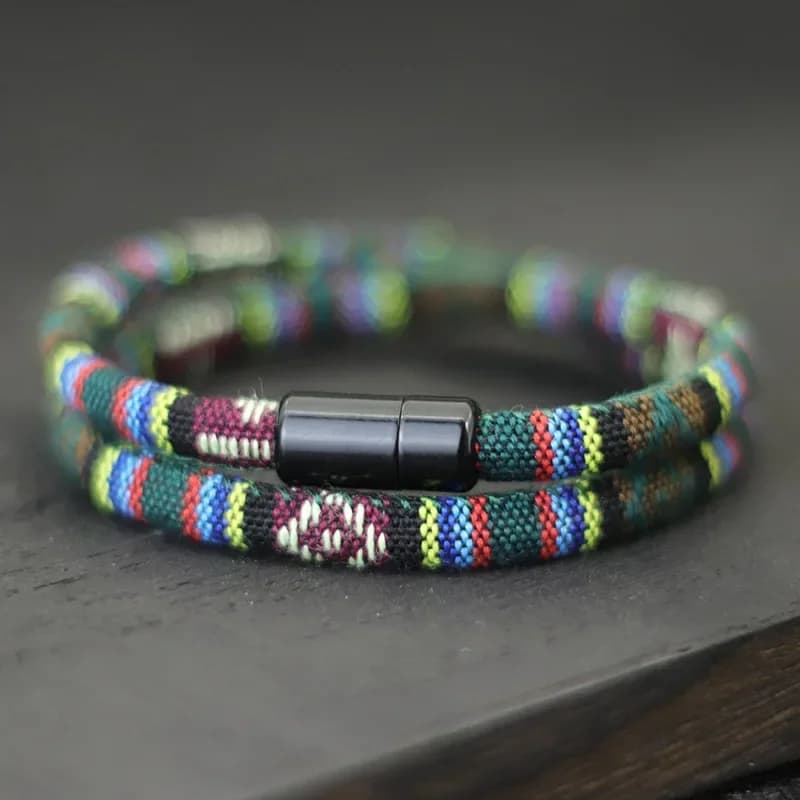Nuovo Braccialetto da Uomo Bohemia in Corda con Magnete, Bracciale Avventura e Sopravvivenza, Pulseras Hilo Hombre, Bracciale da Spiaggia e Surf