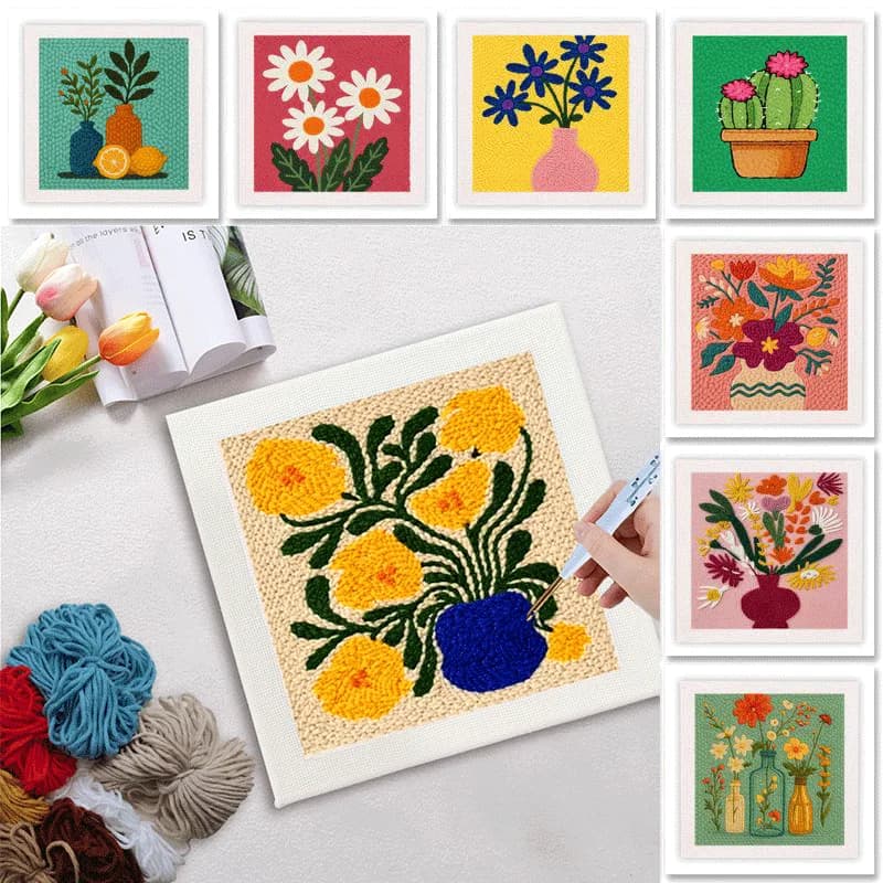 GATYZTORY Flower Squirrel Punch Needle Kit Hoop Yarn Tools for Beginners DIY Embroidery Craft Set Gift for Adults Holiday Dec