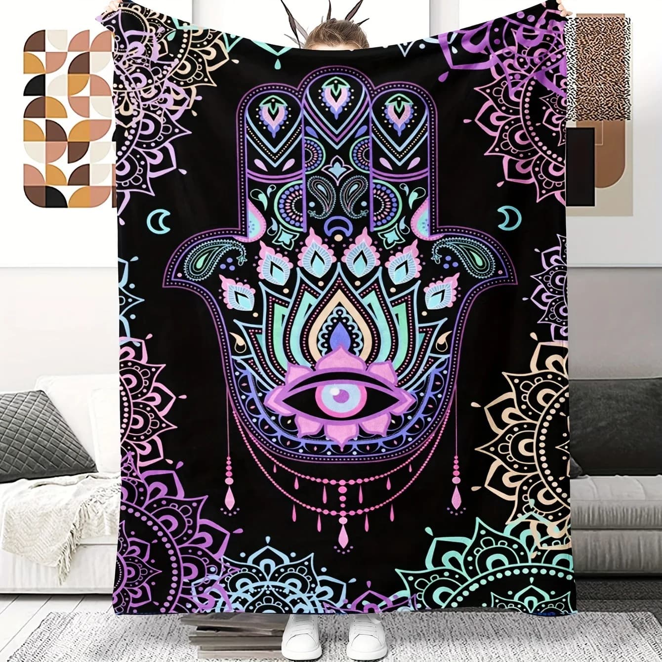 Coperta di copertura in flanella di velluto per camera da letto in poliestere stampato digitale con motivo Evil Eye Coperte morbide per divani in pile per letti