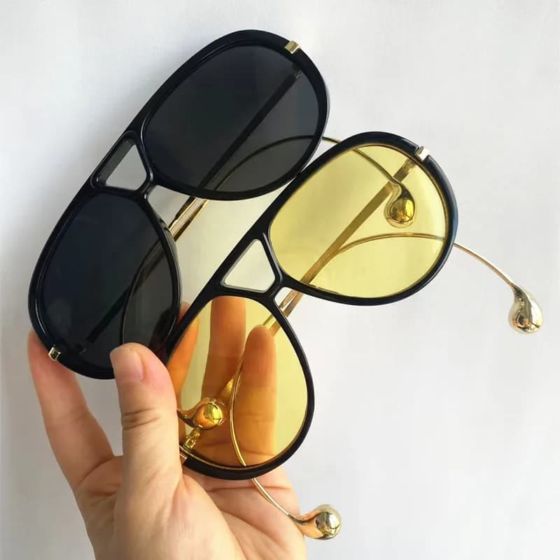 NEW Sun Glasse Oversize Frame Anti-UV Spectacles Women Eyeglasses Double Beam Google Personality Earring Pendant Sunglasses