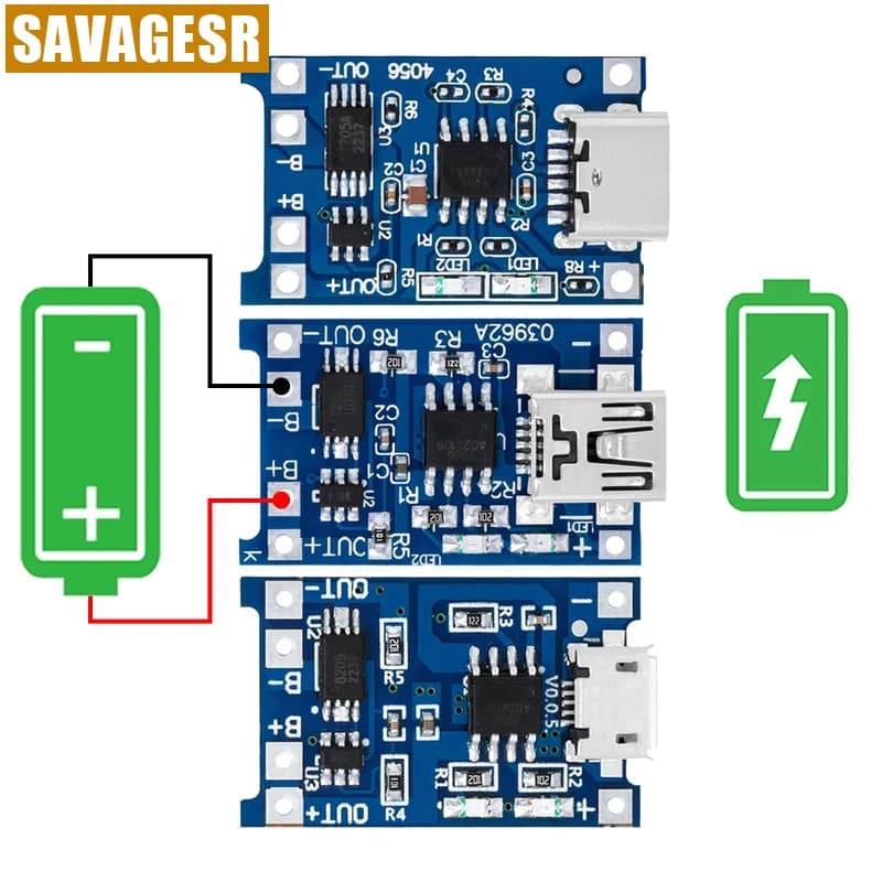 1 Piece Module USB Charger Micro 5V 1A for Lithium Batteries 18650 Type-C with Protection and Double Function TP4056 18650