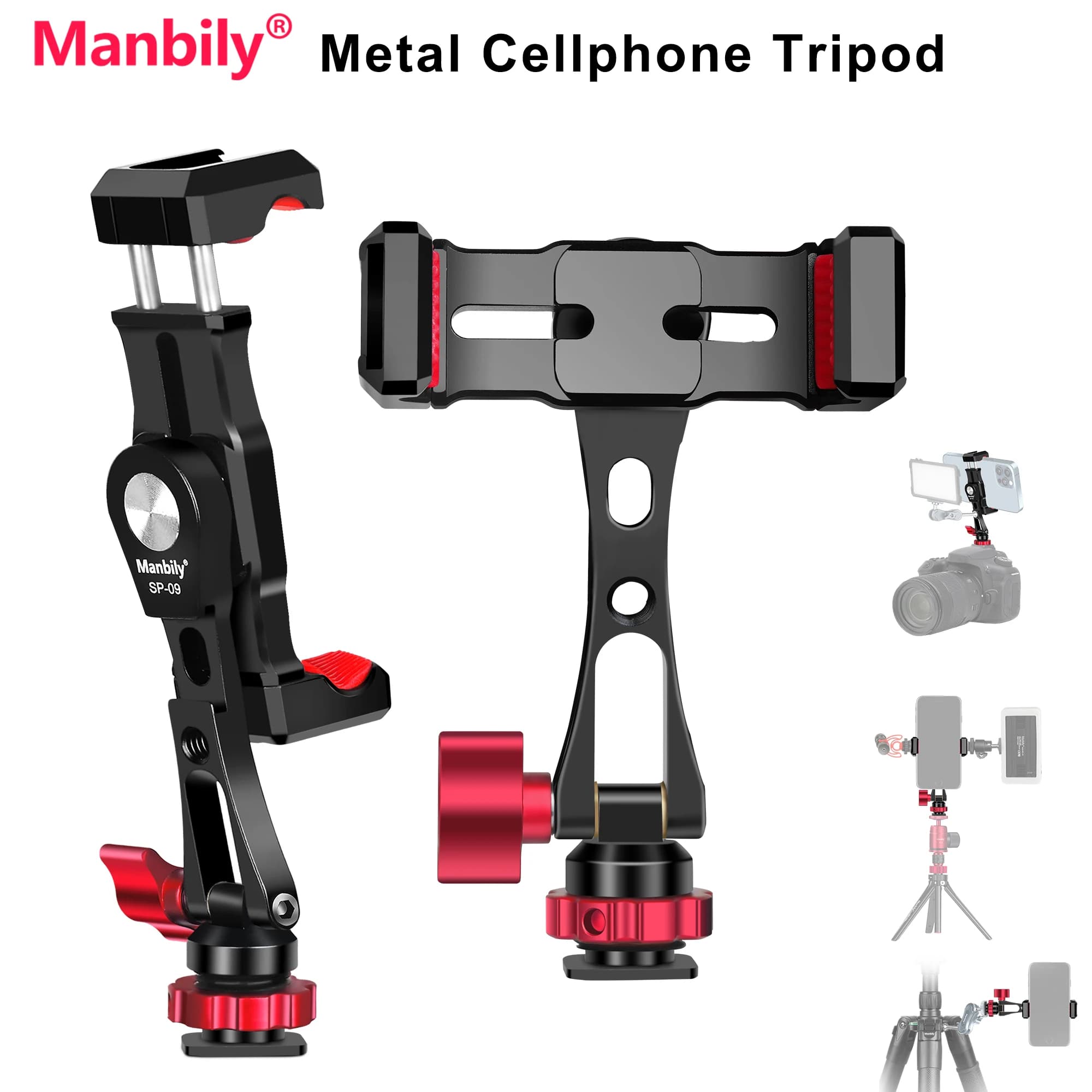 Manbily Metal Phone Door Clamp with Hot Slip 360 ° Support for Swivel Tripod Adapter for DSLR Camera Monitor iPhone15 Sony