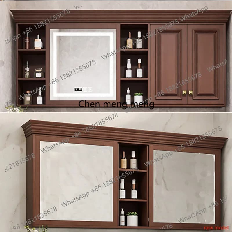 Mobiletto integrato per WC, armadietto a specchio per bagno, lavabo separato, mobiletto da bagno a parete in legno massello A178