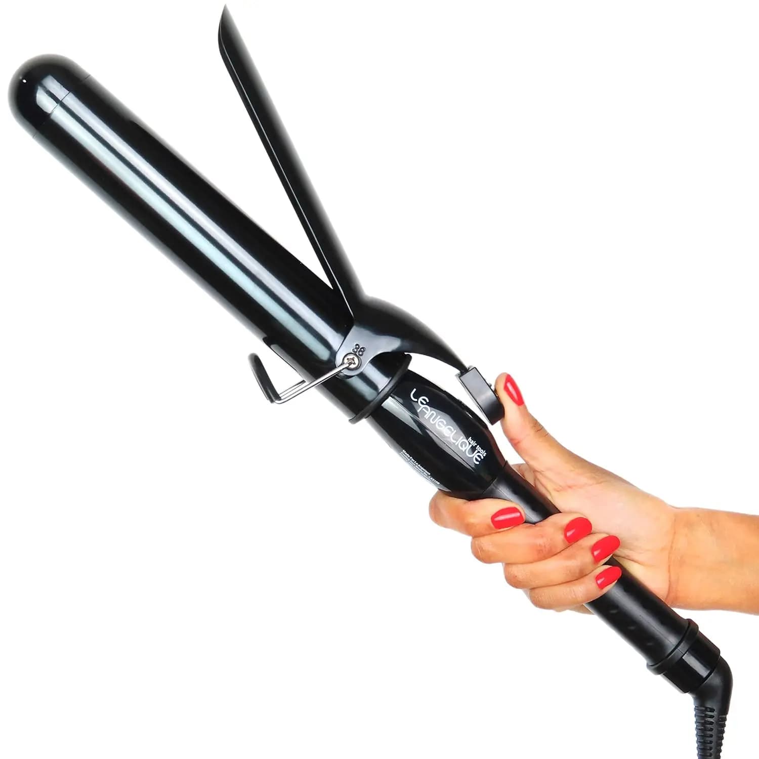 1.5 inch ceramic curling iron with clip - 8 inch extra large cylinder for long hair, adjustable temperature and double voltage