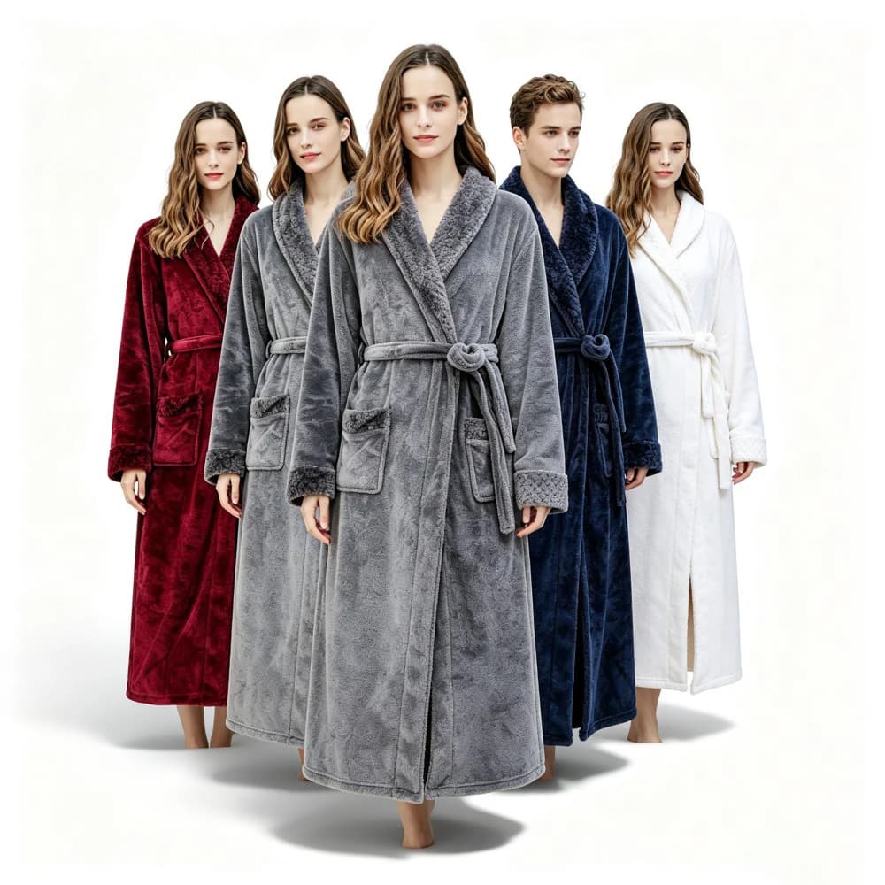 Oversized Extra Long Flannel Bathrobe Men Women Thick Warm Fleece Robe Solid Belt Pocket Spa Hotel Home Night Loungewear Robes