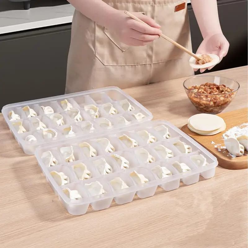 Contenitore per Alimenti Trasparente Riutilizzabile con 15/21 Scomparti per Frigorifero, Organizer per Cucina, Vassoio per Ravioli e Wonton