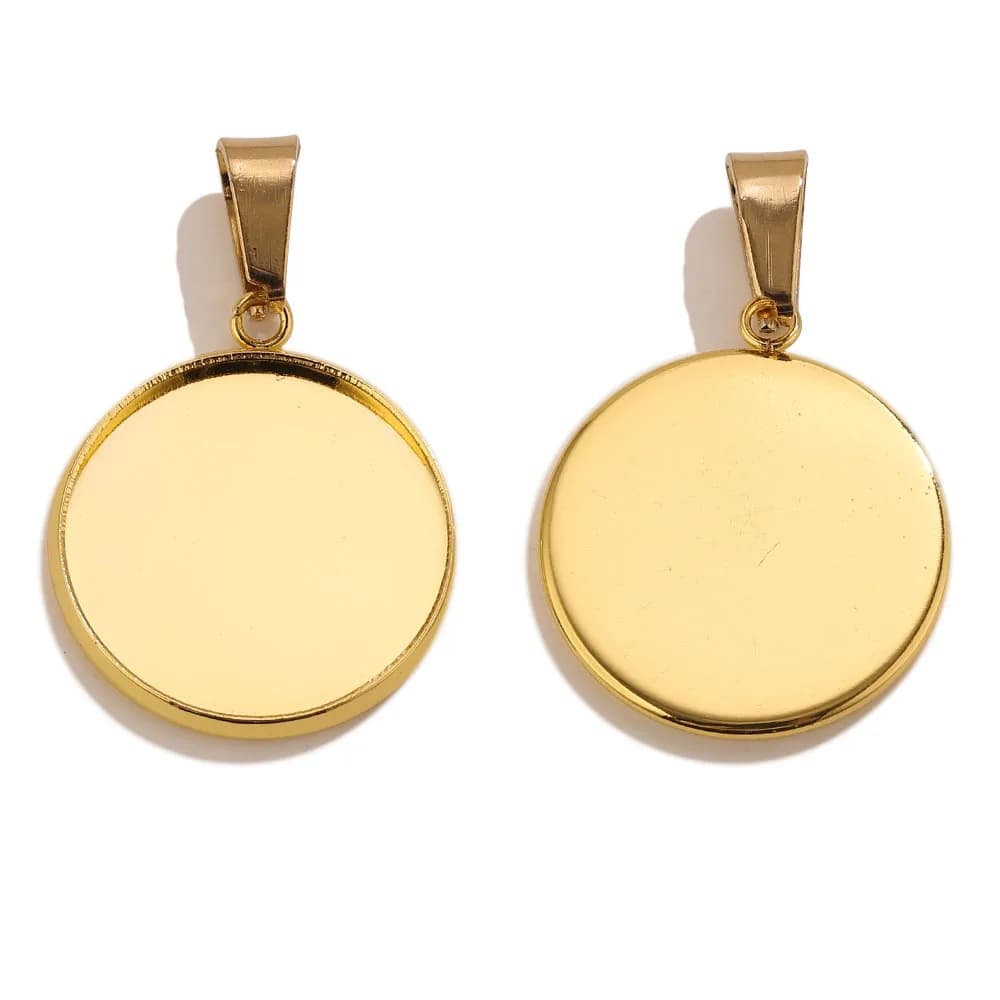 20pcs PVD Gold Stainless Steel Round Resin Blank Pendant with Fillable Resin Base Bulk Jewelry Findings for DIY Resin Necklace