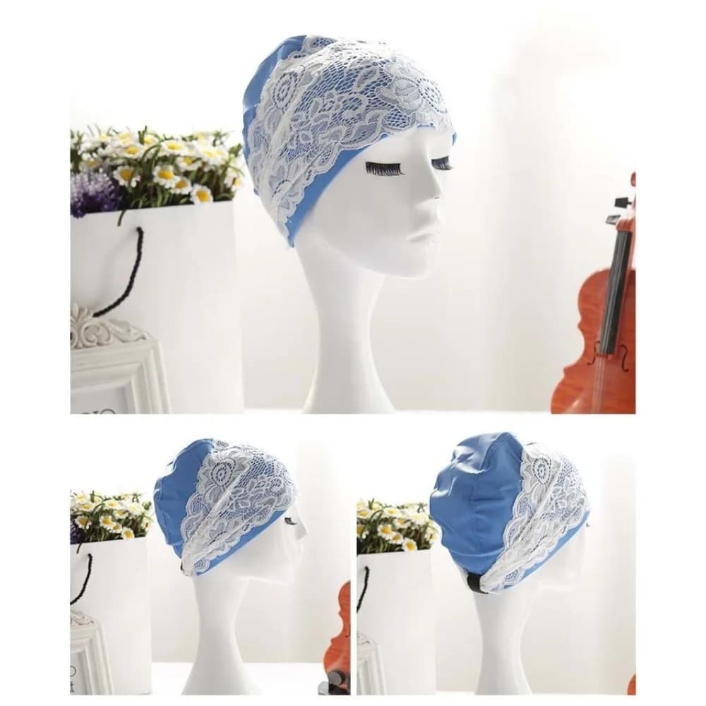 Water Sports Protect Ears Lace Swimming Cap Waterproof Long Hair Women Swim Cap PU Elastic Bathing Cap Summer Beach