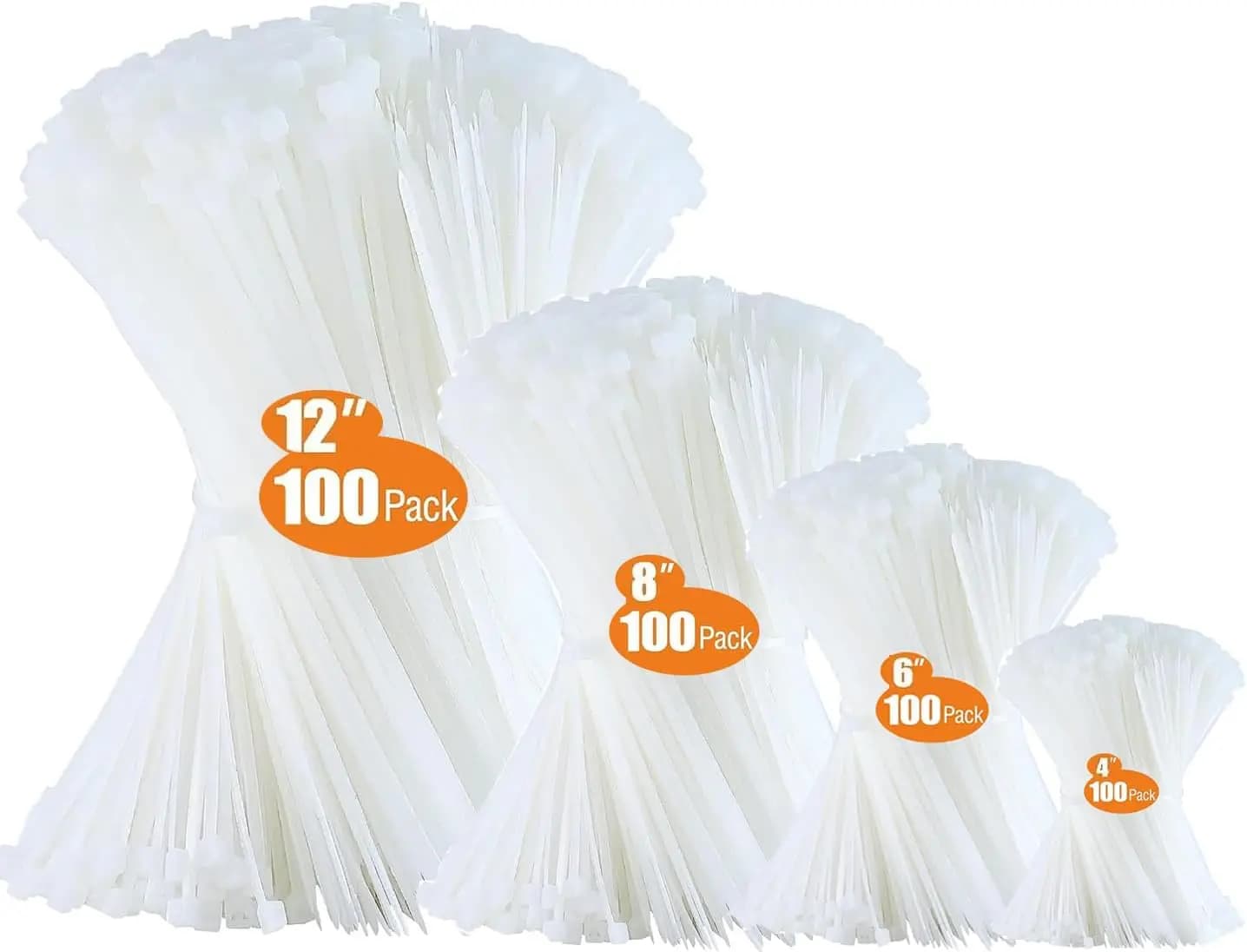 Confezione da 400 Fascette Nere Resistenti ai Raggi UV, Misure Assortite 4/6/8/12 Pollici, per Gestione Cavi in Casa, Ufficio e Giardinaggio